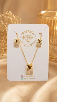 Conjunto semijóias quadrado