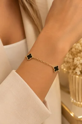 Conjunto semijóias trevo preto