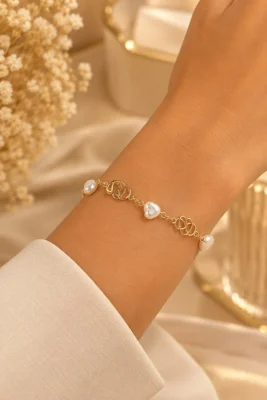 Pulseira semijóias coração pérola